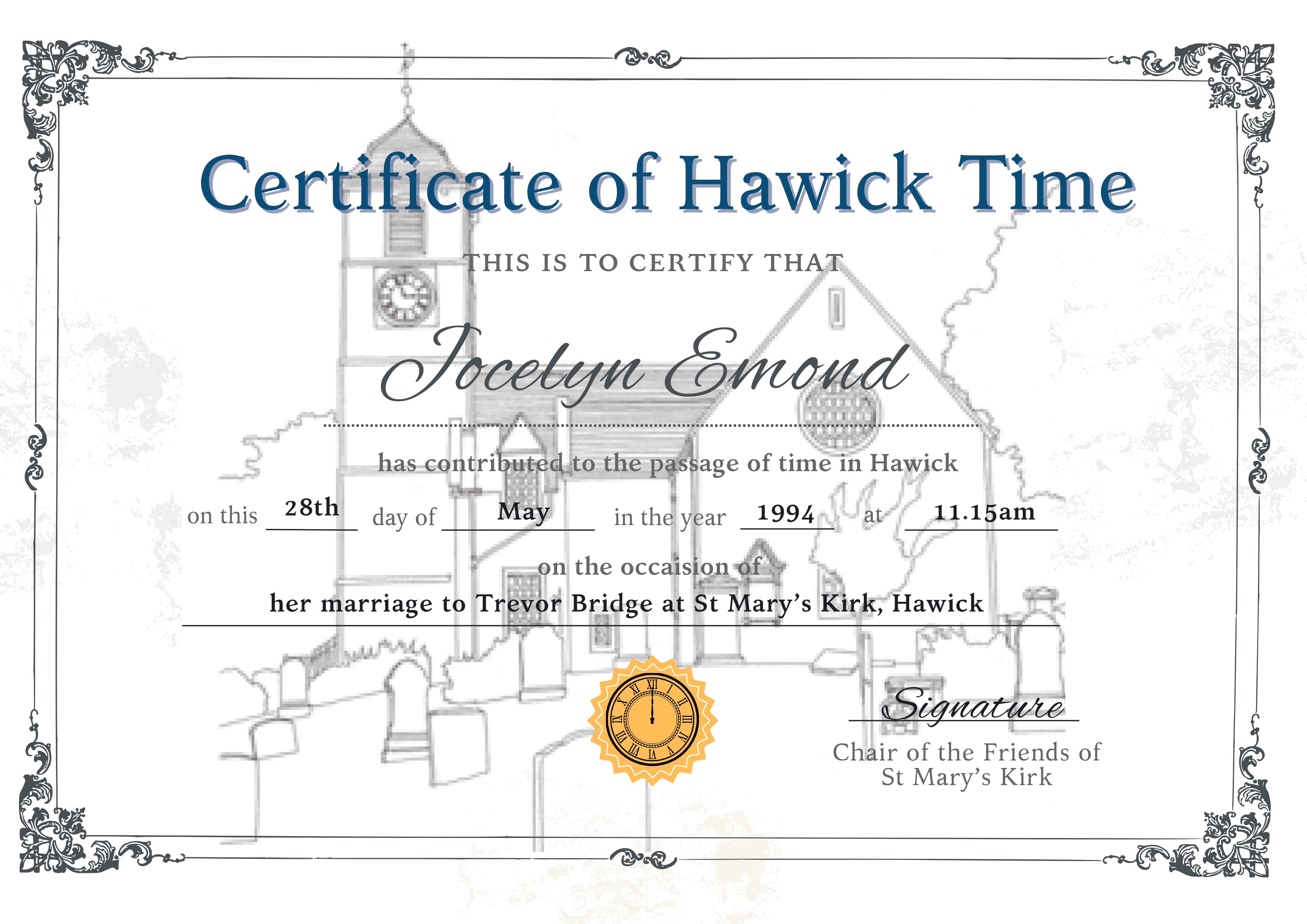 Certificate of Hawick Time